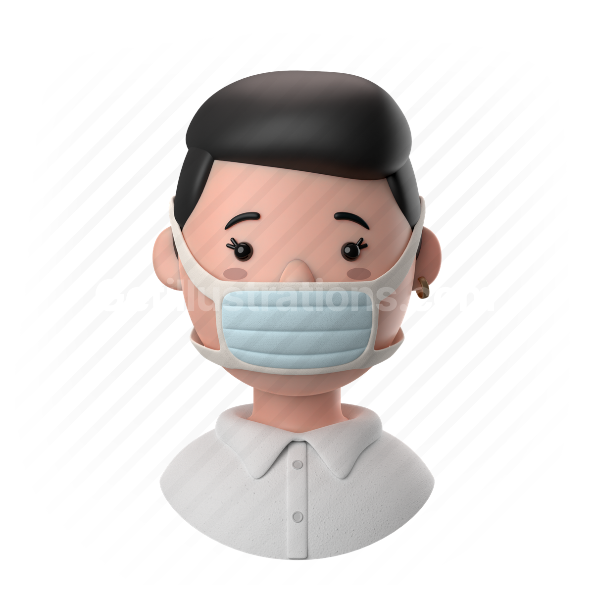 woman, female, person, people, short hair, face mask, mask, earring, shirt